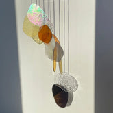 Gelb & orange organisch geformte Wandkunst mit antikem Spiegel